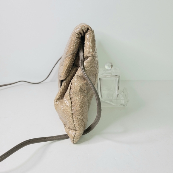 DiVina Quilted Tan Snakeskin Leather Vintage Clutch Crossbody Shoulder Bag - Picture 4 of 12